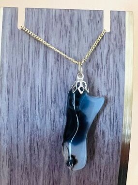 Gold plated Chain Necklace with large Black stone Pendant